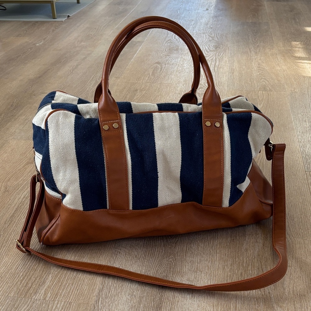 Francesca's Collections Navy and White Striped Weekend Bag